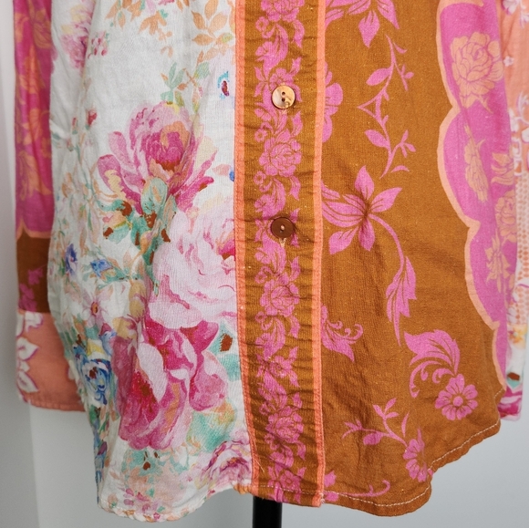 Rachel Zoe Pink Muti Print Linen Blouse - Picture 3 of 13